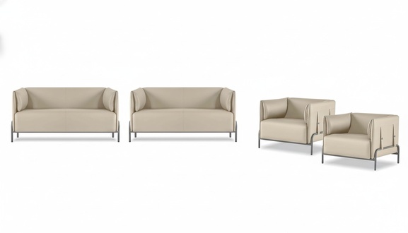 4-piece study room set beige 2x 2-seater 2x armchair solid color living room