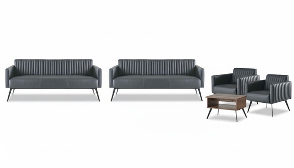 Office room set 5 pieces 2x 3-seater 2x armchair coffee table brown black