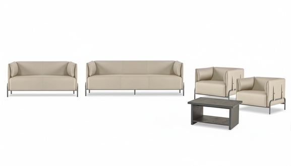 Home office set 5 pieces beige 3-seater 2-seater 2x armchairs gray coffee table