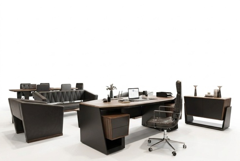 Home Office Set Brown Wood Modern Stylish Office Furniture
