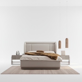 Stylish bedroom beige set of designer nightstands double bed