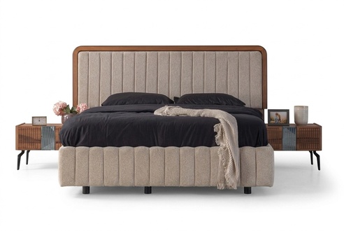 Stylish Bedroom Furniture Luxurious Upholstered Bed Wooden Bedside Tables
