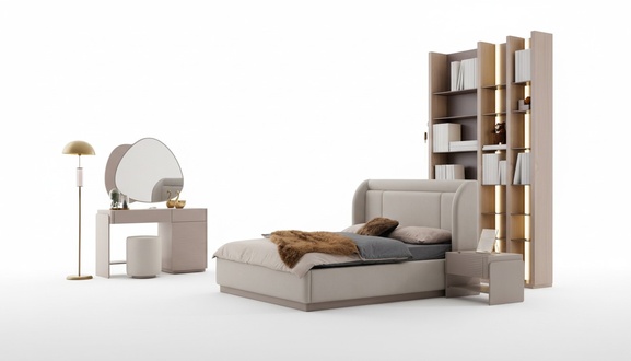 Stylish bedroom set modern bed 2x night consoles 4 pieces new