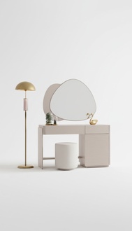 Stylish beige dressing table. Luxurious cosmetic table. Noble wooden furniture