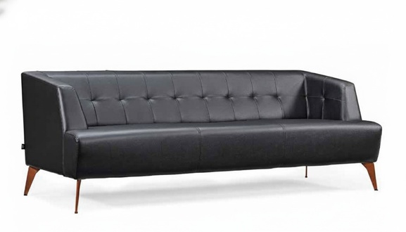 Stylish Black Three-Seater Modern Leather Sofa Living Room Sleeper Sofa