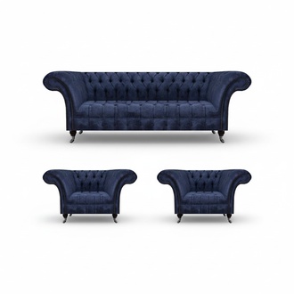 Stylish Blue Chesterfield Furniture Luxury Sofa Set Textile Set