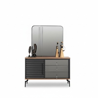 Stylish Brown Chest of Drawers Rectangular Mirror Elegant Bedroom Set