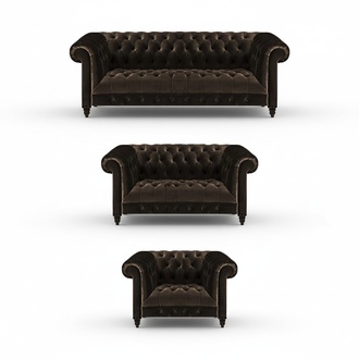 Stylish Chesterfield Brown Sofa Set Living Room Modern Couches