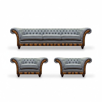 Stylish Chesterfield light grey couch set living room sofas 3-piece