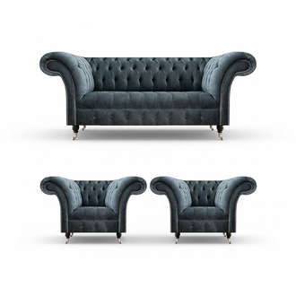 Stylish Chesterfield couch set designer upholstered sofas 2x armchairs