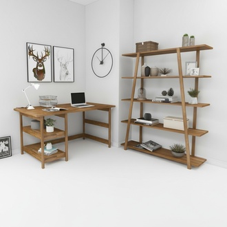 Stylish dark brown desk designer wooden bookcase 2pcs
