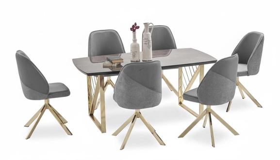 Stylish dining room set black gold rectangular table comfortable chairs