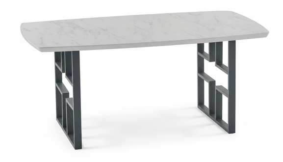 Stylish dining table gray black rectangular tabletop marble imitation