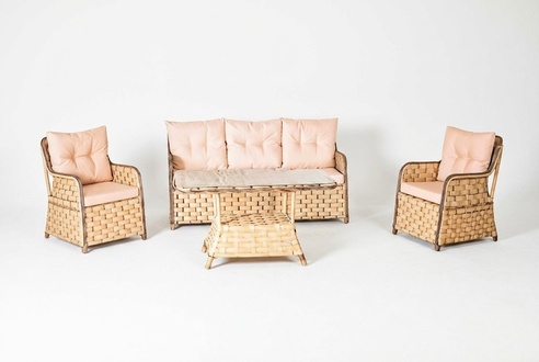 Stylish garden furniture designer sofa 3-seater 2x upholstered armchairs coffee table