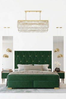 Stylish green bedroom double bed Bed frame wood bedside tables
