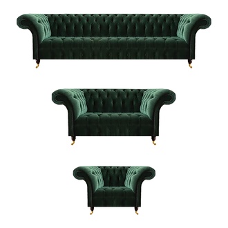 Stylish Green Chesterfield Set Designer Upholstered Sofas Textile Furniture