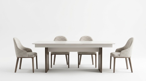 Stylish kitchen furniture designer dining table 4x fabric chairs elegant sideboard