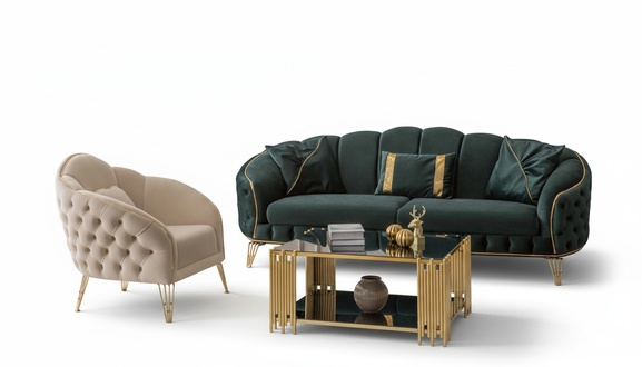 Stylish living room complete 3-piece three-seater sofa couch luxury 2x armchairs