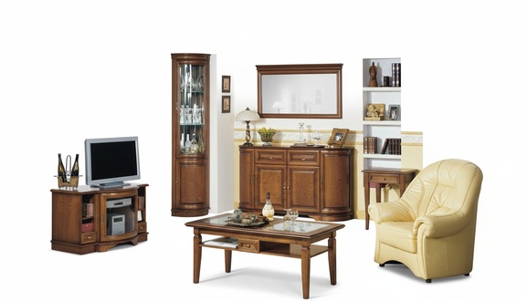Stylish living room wall TV lowboard wooden furniture corner display cabinet sideboard with mirror set