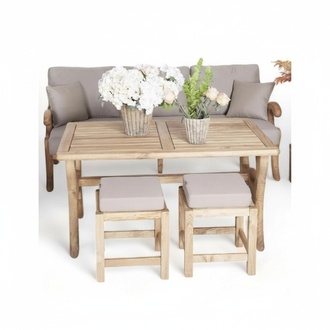 Stylish garden furniture set sofa 3-seater seating groups 2x stools wooden dining table