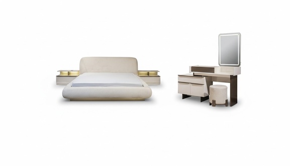 Stylish white bedroom set double bed dressing table nightstands