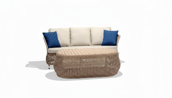 Beige sofa set 3 seater coffee table sofas three-seater rattan luxury modern