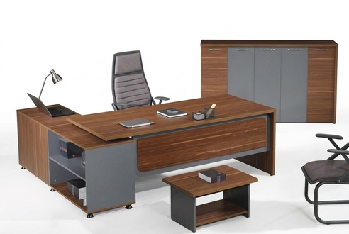 Office set corner office desk office desk set 3pcs wood office furniture brown