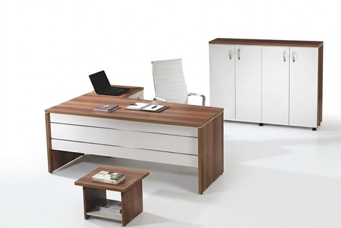 Office set Corner office desk Office furniture Cabinet 3 pcs Wood White