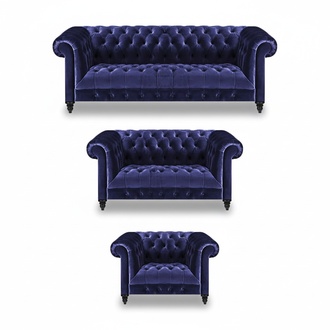Set Blue Sofa Complete Luxury Sofa Set 3pcs Textile Living Room New