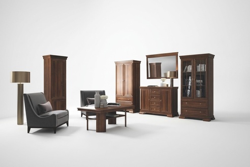 Set Display Cabinet Chest of Drawers 4pcs Wood Furniture Shelf Living Room Wall Set Group