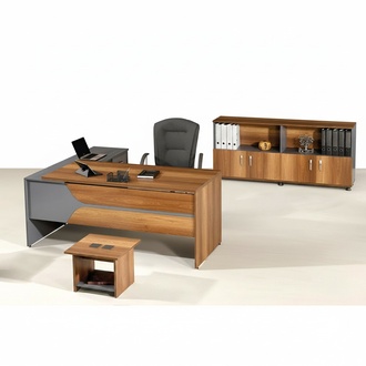 Office set Corner office desk Office furniture Cabinet 3 pcs Brown
