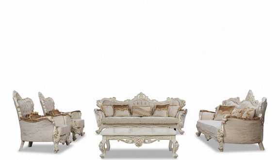 Set 5pcs Sofa Set 3+3+1+1 Seater Coffee Table Sofa Baroque Rococo New