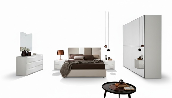 Set 6pcs Bedroom Bed Bedside Table Chest of Drawers Mirror Wardrobe