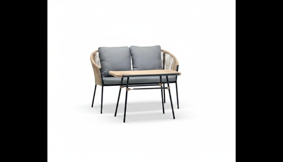 Gray Sofa Set 2 Seater Coffee Table Rattan Sofa Luxury Modern