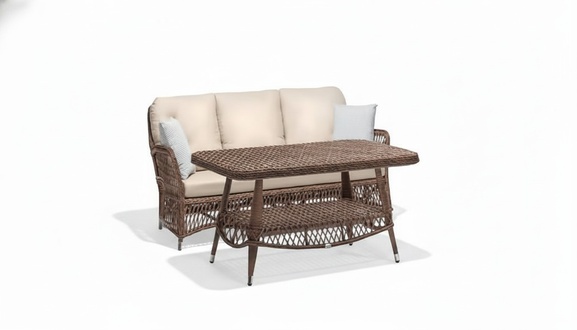 Luxury Brown 3-Seater Sofa Set Modern Coffee Table Upholstered Sofas