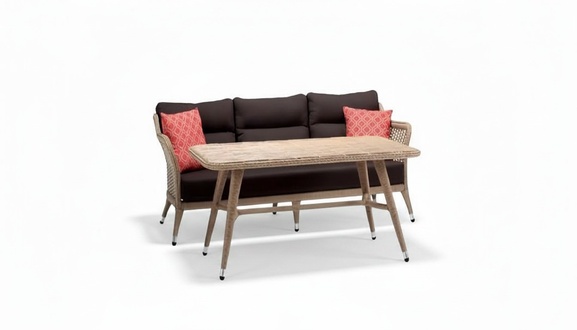 Sofa set 3-seater brown luxury coffee table rattan design modern furniture