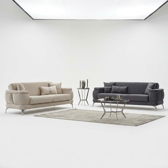 Sofa Set Couch Upholstered Sofa Three-Seater Fabric Sofa Gray Beige 2-piece