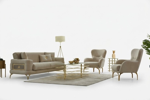 Sofa Set Couch Upholstered Sofa Three-Seater Armchair Beige