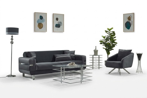 Sofa set three-seater fabric sofa upholstered sofa gray armchair 2-piece couch