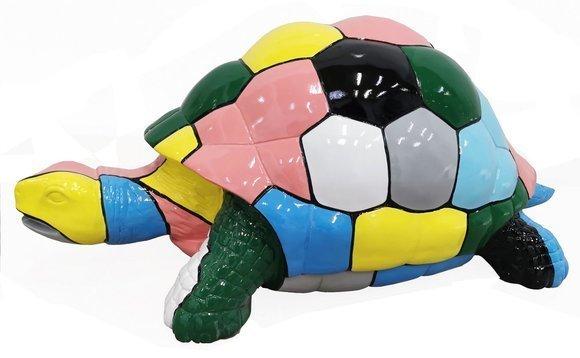Abstract decorative sculpture designed as a gloss turtle in full mosaic patterns colored (P150C)