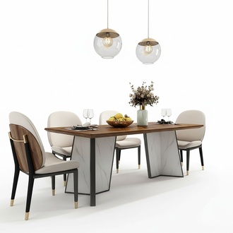 Dining Room 7 Pieces Set Dining Table + 6 x Chair Glossy Tabletop Wood with Stainless Steel New