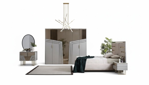 Modern Bedroom Set Luxury Bed 2x Bedside Tables Wardrobe 6 pcs.