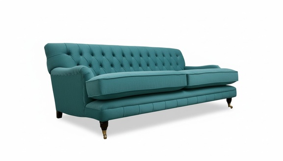 Luxurious 3-Seater Sofa Textile Turquoise Blue Chesterfield Couch With Buttons New