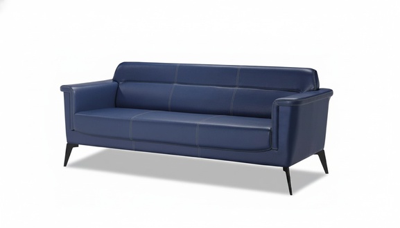 Three-Seater Sofa Office Furniture Leather Upholstered Couch Modern Design Blue