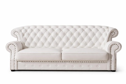 Premium Classic Chesterfield Sofa 3-Seater Upholstered Faux Leather White Couch With Cushions