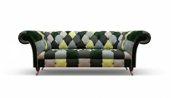 Three-seater couch furnishing seating furniture upholstery fabric multicolored Chesterfield