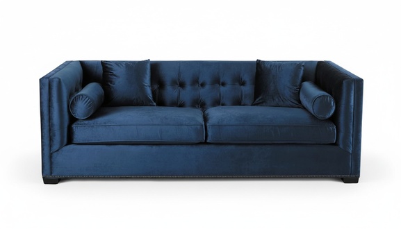 Three-seater fabric living room navy blue design upholstered sofa Chesterfield new