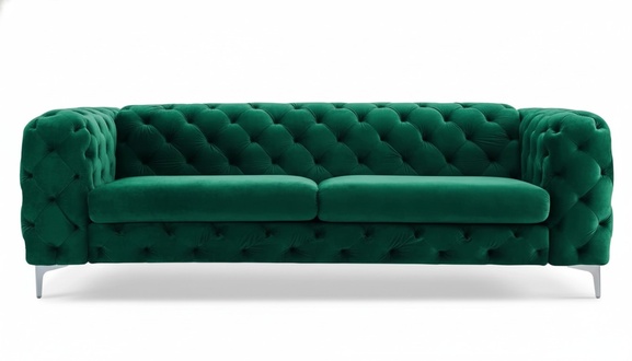 Three-Seater Green Chesterfield Sofa Velvet Furniture Textile Fabric Living Room Couch New