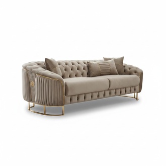 Three-seater sofa, fabric sofa, upholstered sofa, couch, beige luxury sofas.