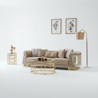 Three-seater sofa 3-seater fabric sofa upholstered couch beige modern